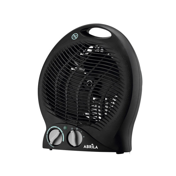 Termoventilador eléctrico Candil 2000W negro de Abrila, calefacción portátil para interiores domésticos con termostato regulable, seguridad antivuelco y carcasa de policarbonato resistente.