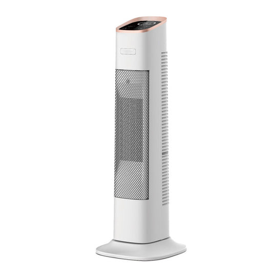 Termoventilador cerámico vertical 2000W Abrila blanco oro, modelo AI2 con mando a distancia, oscilante y portátil para calefacción doméstica interior.