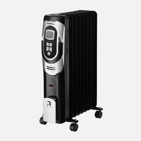 Radiador de aceite Confort 2000W negro y plata de Abrila modelo 198432009 con temporizador y termostato regulable para calefacción doméstica interior