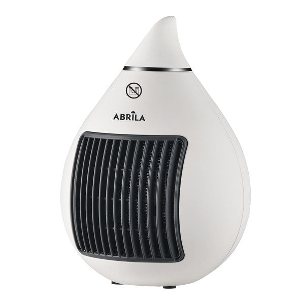 Termoventilador cerámico Abrila 1500W modelo AI2 en blanco y cromo, calefactor portátil doméstico para interiores con tecnología cerámica eficiente y diseño moderno.