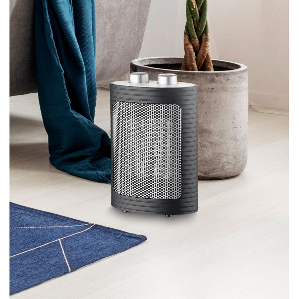 Termoventilador cerámico 1500W negro y plata Abrila AI2, calefactor portátil eficiente para calefacción interior doméstica, modelo 198621578