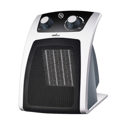 Termoventilador cerámico portátil Abrila AI2 de 2000W en blanco y negro, calefacción eficiente para uso doméstico interior con tecnología cerámica y características de seguridad.