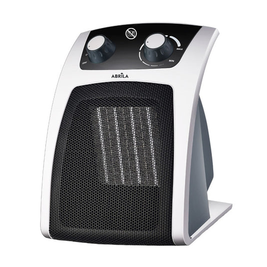 Termoventilador cerámico portátil Abrila AI2 de 2000W en blanco y negro, calefacción eficiente para uso doméstico interior con tecnología cerámica y características de seguridad.