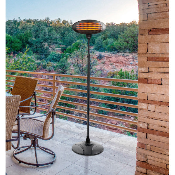 Calefactor exterior portátil de cuarzo Austral 2000W negro de Abrila, modelo AI2 ideal para calefacción en terraza o hogar.