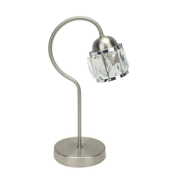 Lámpara sobremesa Noble en níquel y cromo de Abrila, diseño clásico de metal y cristal para decoración interior, iluminación ambiental doméstica, 35x13x20 cm