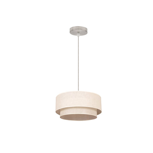Colgante doble cilíndrico de 1 litro en beige, modelo Abrila AI2 de Altea, diseño clásico con bombillas E27 y pantalla textil para decoración interior de tamaño mediano.