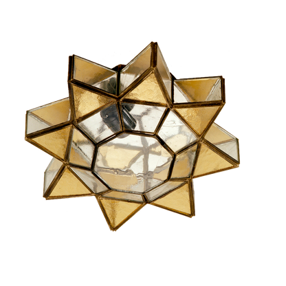 Plafón rústico Ambarina de cuero y ámbar de Fabrilamp, ideal para iluminación interior y decoración del hogar. Diseño artesanal en metal con acabado ámbar, modelo 2.961-AMBAR.