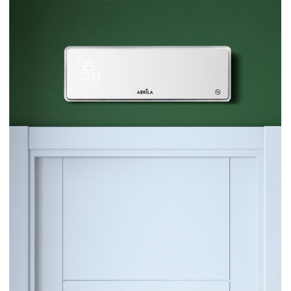 Calefactor split cerámico de invierno 2000W blanco Abrila modelo 200022001, con tecnología PTC para calefacción eficiente en baños y uso doméstico, incluye temporizador y diseño compacto en color blanco.