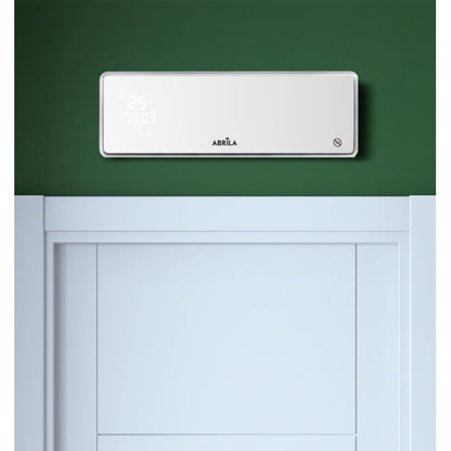 Calefactor split cerámico de invierno 2000W blanco Abrila modelo 200022001, con tecnología PTC para calefacción eficiente en baños y uso doméstico, incluye temporizador y diseño compacto en color blanco.