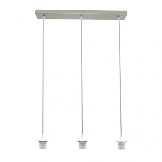 Armazón regleta NIA 3xE27 en níquel satinado de Abrila, modelo 201293R03, accesorio colgante de metal para decoración interior doméstica con bombillas E27