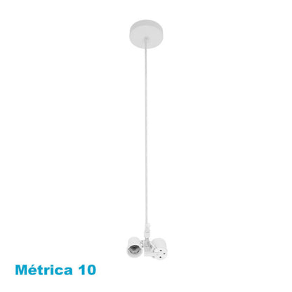 Armazón colgante de pared modelo Cara en blanco de Abrila, con 2 casquillos E27 y conexión M10, ideal para iluminación interior doméstica y decoración minimalista en metal.