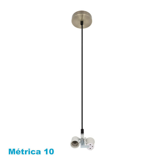 Armazón colgante de luz estilo cara en cuero genuino con 2 casquillos E27, modelo Abrila 201392014, ideal para accesorios de iluminación interior y decoración doméstica en metal y cuero.