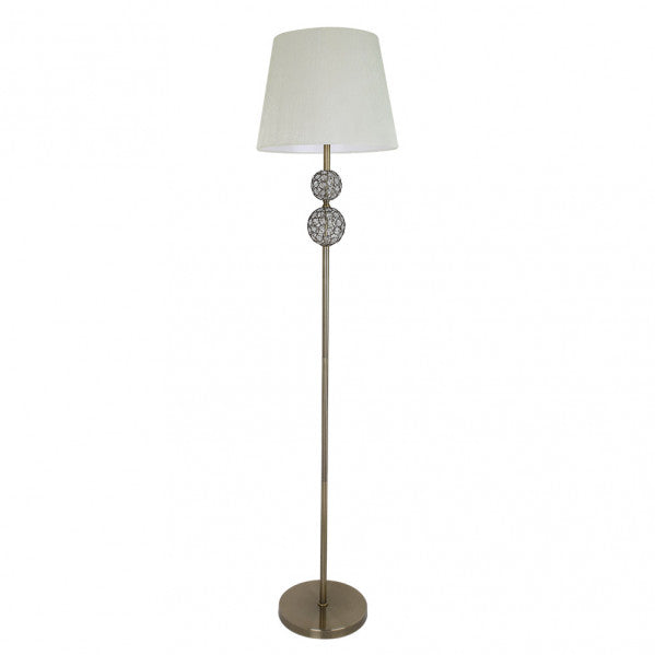 Lámpara de pie Bogota en cuero beige de 160 cm, diseño clásico vintage de Abrila con base de metal, cristal y textil para decoración interior en salón.