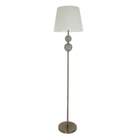Lámpara de pie Bogota en cuero beige de 160 cm, diseño clásico vintage de Abrila con base de metal, cristal y textil para decoración interior en salón.