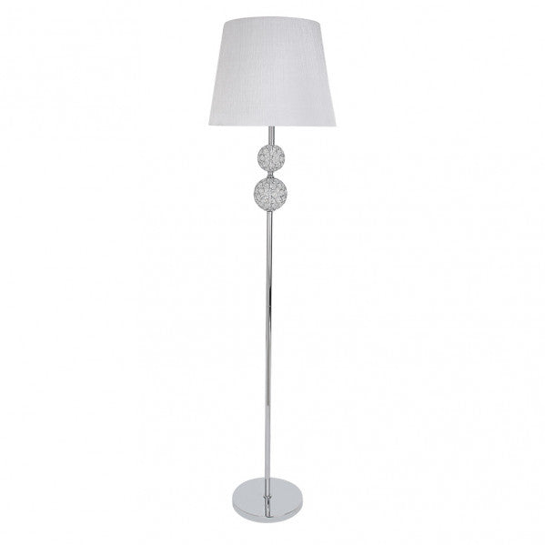 Pie de salón Bogotá en cromo y blanco de 160 cm de Abrila (201541020), lámpara clásica vintage para iluminación interior y decoración doméstica en estilo bogotano.