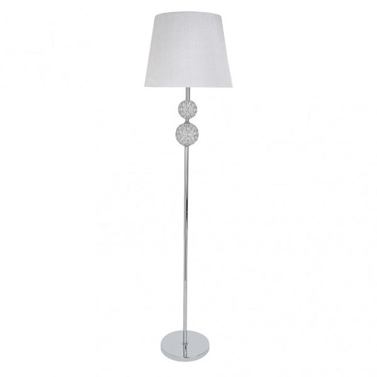 Pie de salón Bogotá en cromo y blanco de 160 cm de Abrila (201541020), lámpara clásica vintage para iluminación interior y decoración doméstica en estilo bogotano.