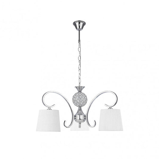 Lámpara clásica Bogotá de 3 luces en cromo y blanco por Abrila (modelo 201553020), diseño vintage con metal, cristal y textil para decoración interior en dormitorio o salón.