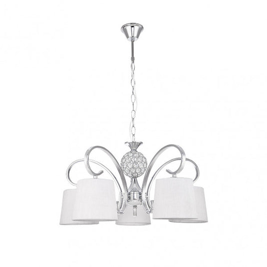 Lámpara clásica de techo Bogota 5xE14 en cromo blanco por Abrila, diseño vintage de metal, cristal y textil para iluminación interior en salón o dormitorio, uso doméstico elegante (modelo 201555020)