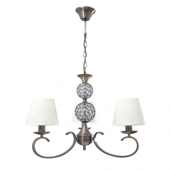 Lámpara clásica Ordoñez de pared en beige y cuero con 3 casquillos E14, diseño elegante de Abrila para iluminación doméstica interior, luz difusa y decoración sofisticada en metal, cristal y textil.