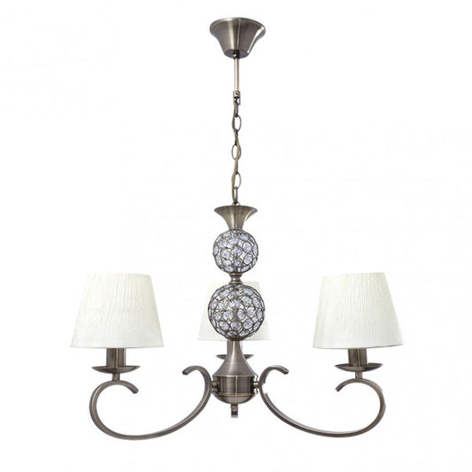 Lámpara clásica Ordoñez de pared en beige y cuero con 3 casquillos E14, diseño elegante de Abrila para iluminación doméstica interior, luz difusa y decoración sofisticada en metal, cristal y textil.