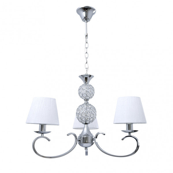 Lámpara Ordoñez clásica de Abrila en cromo y blanco con 3xE14, iluminación interior doméstica con luz difusa, diseño en metal cristal y textil para estilo ai2