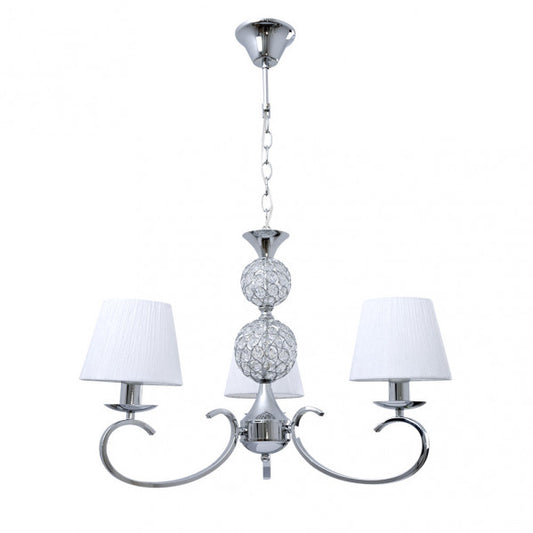 Lámpara Ordoñez clásica de Abrila en cromo y blanco con 3xE14, iluminación interior doméstica con luz difusa, diseño en metal cristal y textil para estilo ai2