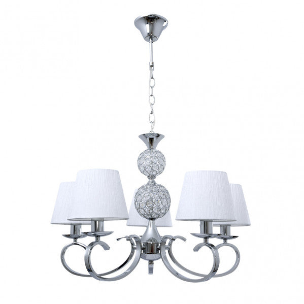 Lámpara Ordoñez clásica de cromo y blanco con 5xE14, diseño de metal y cristal por Abrila (201655020), ideal para decoración interior doméstica