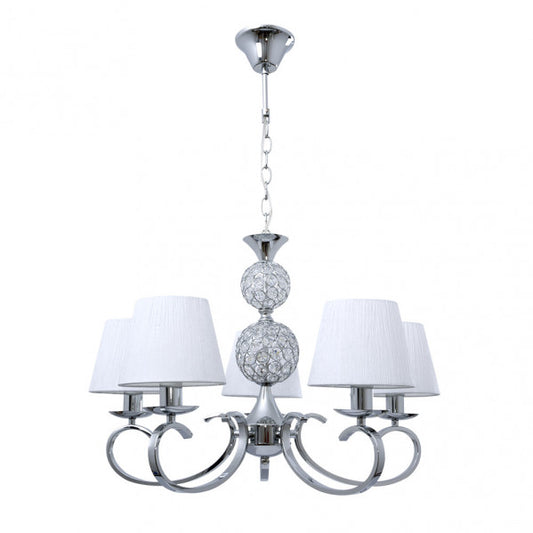 Lámpara Ordoñez clásica de cromo y blanco con 5xE14, diseño de metal y cristal por Abrila (201655020), ideal para decoración interior doméstica