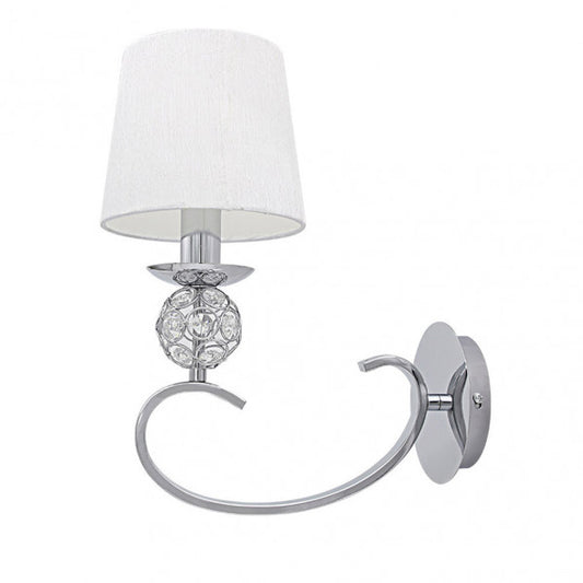 Aplique Ordoñez clásico de Abrila en cromo blanco con cristal y textil, modelo 1xE14 AI2, dimensiones 34x15x25cm, iluminación interior doméstica para decoración minimalista