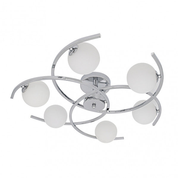 Plafon Conil de 6 luces G9 en acabado cromo, modelo Abrila 201886020 con cristal y metal moderno, dimensiones 16x63x63 cm, ideal para decoración interior doméstica.