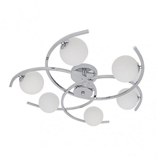 Plafon Conil de 6 luces G9 en acabado cromo, modelo Abrila 201886020 con cristal y metal moderno, dimensiones 16x63x63 cm, ideal para decoración interior doméstica.