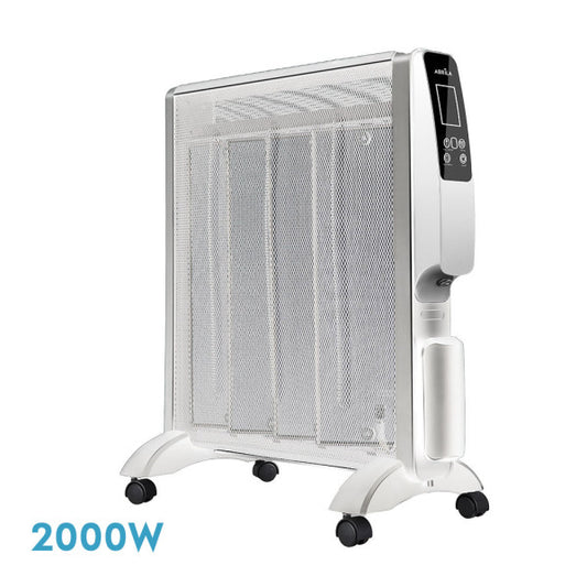 Radiador de mica portátil Abrigo 2000W blanco/plata de Abrila, calefactor eléctrico doméstico eficiente con ahorro de energía AI2 para calefacción interior.