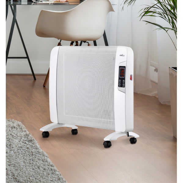 Radiador de mica portátil Abrigo 2000W blanco de Abrila, calefacción eficiente para interiores domésticos con ahorro de energía y diseño AI2.