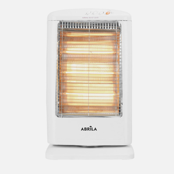 Estufa eléctrica Candente Abrila 1200W en blanco, modelo oscilante con función antivuelco para calefacción doméstica interior, portátil y segura.
