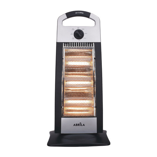 Estufa eléctrica Candente Abrila 1200W en negro y plata, modelo 202331278, con función oscilante, antivuelco y portátil para calefacción doméstica.