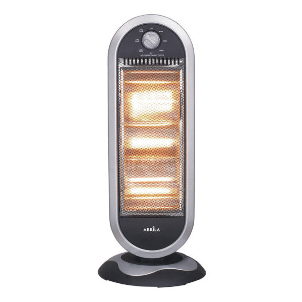 Estufa eléctrica Candente 1200W en negro y plata de Abrila, modelo AI2 con función oscilante, antivuelco y calefacción portátil para uso doméstico e interior.