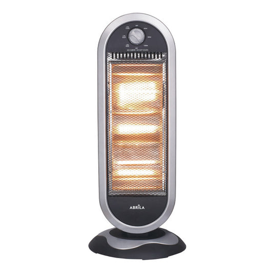 Estufa eléctrica Candente 1200W en negro y plata de Abrila, modelo AI2 con función oscilante, antivuelco y calefacción portátil para uso doméstico e interior.