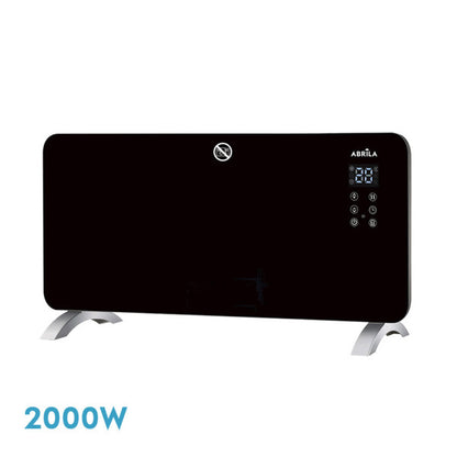 Emisor térmico cristal Gaban 2000W negro con WiFi de Abrila, modelo 202722009, calefacción portátil doméstica para interiores con control inteligente AI2.