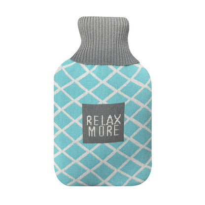 Bolsa de agua caliente Mimo 1.7L en color azul relax de Abrila, ideal para terapia de calor y calefacción textil en el hogar, fabricada en caucho resistente para uso doméstico.