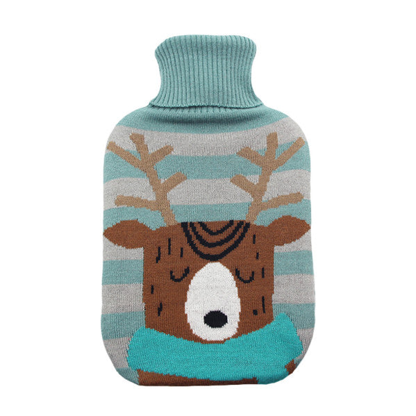 Bolsa de agua caliente Mimo azul con diseño de reno decorativo, capacidad 1.7L, ideal para alivio de dolores, calefacción textil en caucho textil para uso doméstico interior y exterior, marca Abrila modelo 202806208