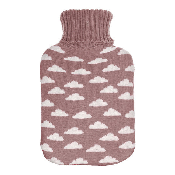 Bolsa de agua caliente Mimo en color rosa con diseño de nubes, capacidad 1.7L, marca Abrila modelo 202815100, ideal para alivio térmico y bienestar familiar con calefacción textil en caucho natural, uso doméstico interior y exterior