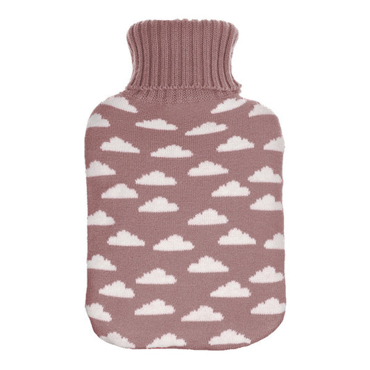 Bolsa de agua caliente Mimo en color rosa con diseño de nubes, capacidad 1.7L, marca Abrila modelo 202815100, ideal para alivio térmico y bienestar familiar con calefacción textil en caucho natural, uso doméstico interior y exterior