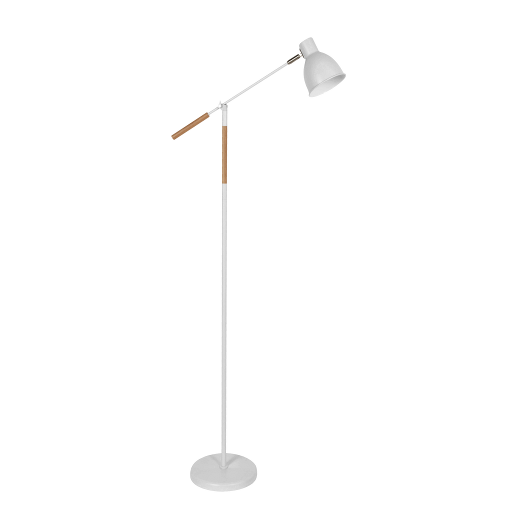 Pie de salón Acople 1xE27 blanco y haya de Abrila 205241001, lámpara moderna de metal y madera para decoración interior vintage rústica y iluminación doméstica.