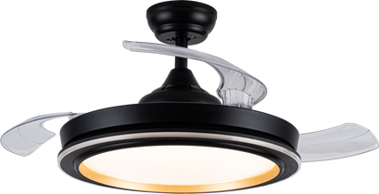 Ventilador de techo Picolo negro y oro de Abriila. Modelo 206491309. Ventilador de techo con aspas retráctiles para ahorro de energía. Ideal para interiores domésticos con su diseño LED integrado y motor DC.