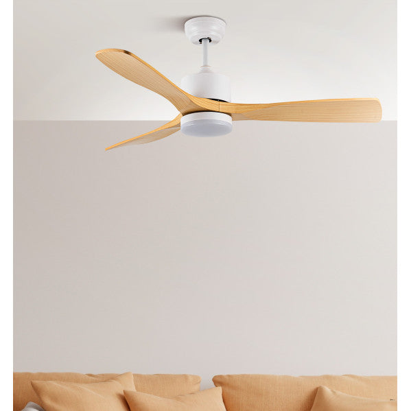 `alt=Ventilador de techo Abrila, modelo 206591368, con motor DC y 6 velocidades, acabado en blanco haya y azabache, con LED integrado y control remoto`

¿Algo más que necesites?