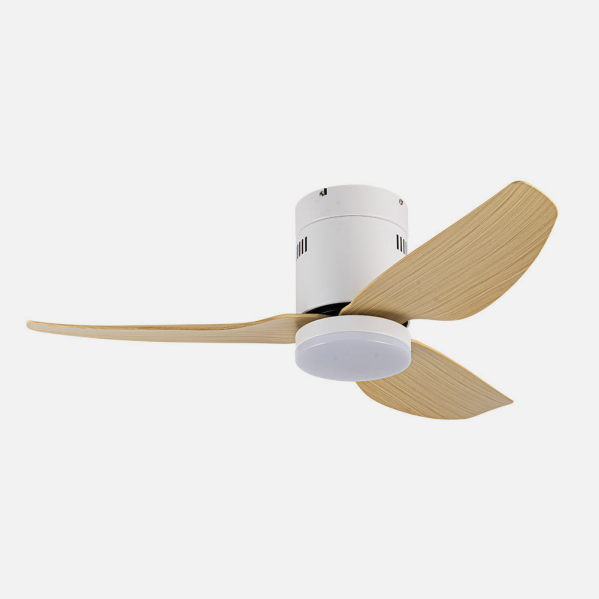 `Ventilador de techo de 6 velocidades DC Borax 20W Blanco/Haya de Abrila con luz LED, remoto y motor DC, perfec para interiores domésticos, fabricado en ABS policarbonato y metal.`