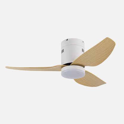 `Ventilador de techo de 6 velocidades DC Borax 20W Blanco/Haya de Abrila con luz LED, remoto y motor DC, perfec para interiores domésticos, fabricado en ABS policarbonato y metal.`