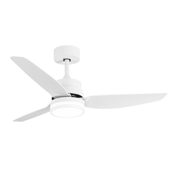 Alt Image Optimizado:
Ventilador de techo blanco JARAMA de Abrila con 3 aspas, 20W y motor DC, ideal para interiores domésticos con iluminación LED integrada.