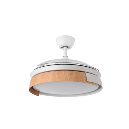 `alt=Ventilador de techo Provenza 72W Blanco/Haya Abrila con motor DC, aspas retráctiles y LED integrado para uso interior doméstico`