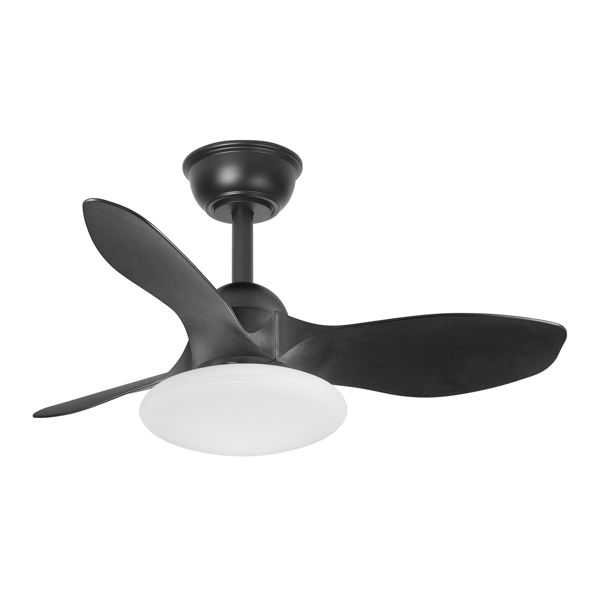 Ventilador de techo DC Paramo Negro 36W con control remoto Abrila Ai2. Diseñado para uso doméstico en interiores, combina metal, ABS y policarbonato en un acabado en negro elegante. Equipado con luz LED para iluminación adicional. Ventilador eficiente de 36W, modelo 207291309